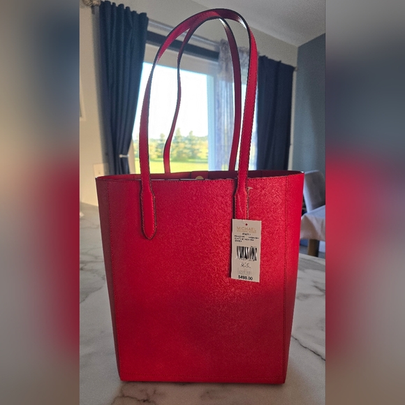 Michael Kors Vincent Red Leather Tote Bag - Picture 2 of 3